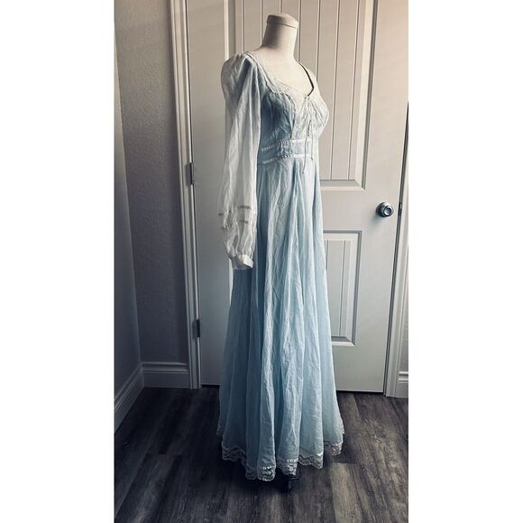 GUNNE SAX by JESSICA 70's Cloud Voile Blue Tie Back Maxi Dress S XS - Picture 6 of 16